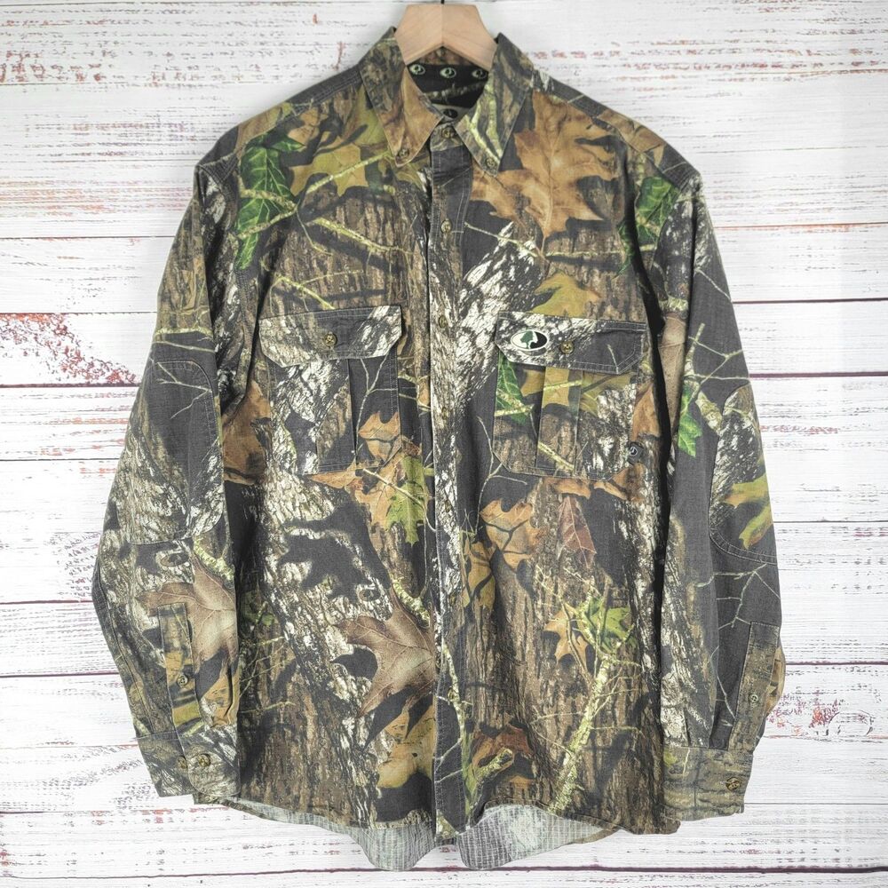 MOSSY OAK MENS SIZE L BREAK UP CAMO CHAMOIS CLOTH HEAVY BUTTON LONG SLEEVE SHIRT